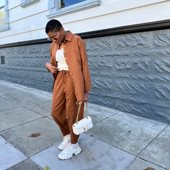 Linen Button Down Pant Set - Khaki - Picture 6 of 6